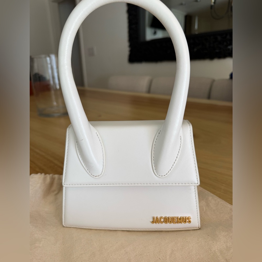 Jacquemus White Mini Leather Shoulder Bag with Gold Hardware - Picture 8 of 8